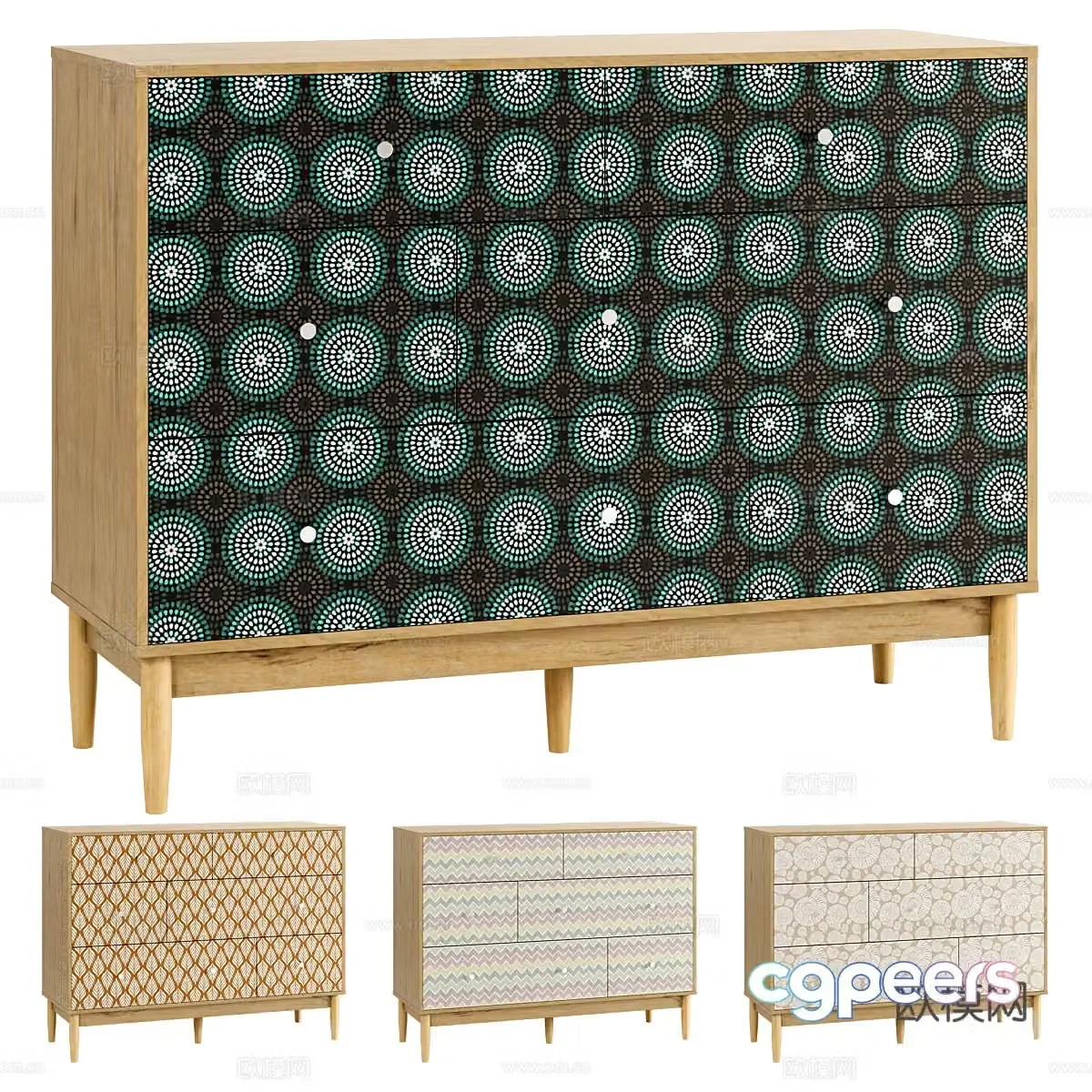 Modern Nordic log-style sideboard chest of drawers 3d model