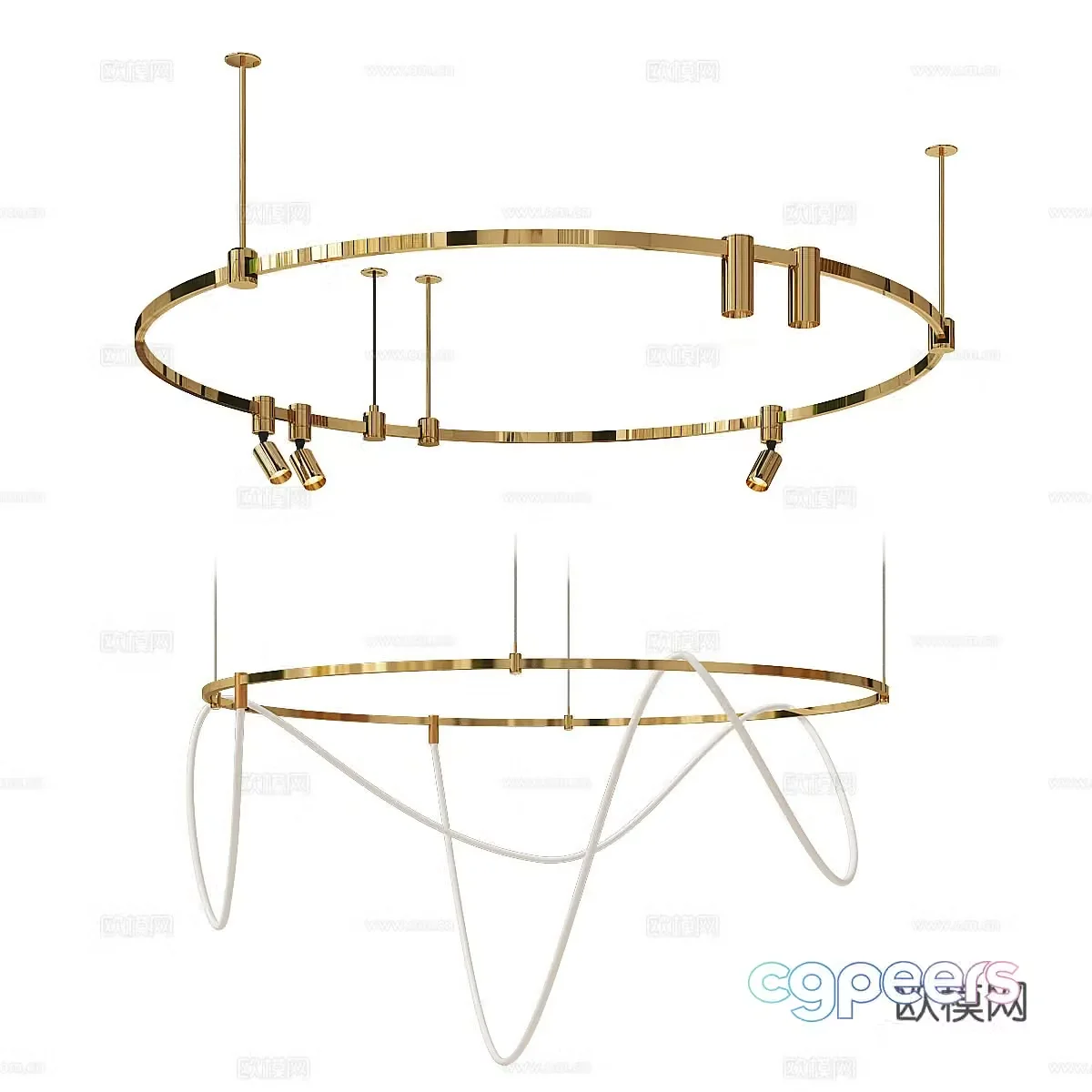 Modern light luxury round metal decorative chandelier 3d model