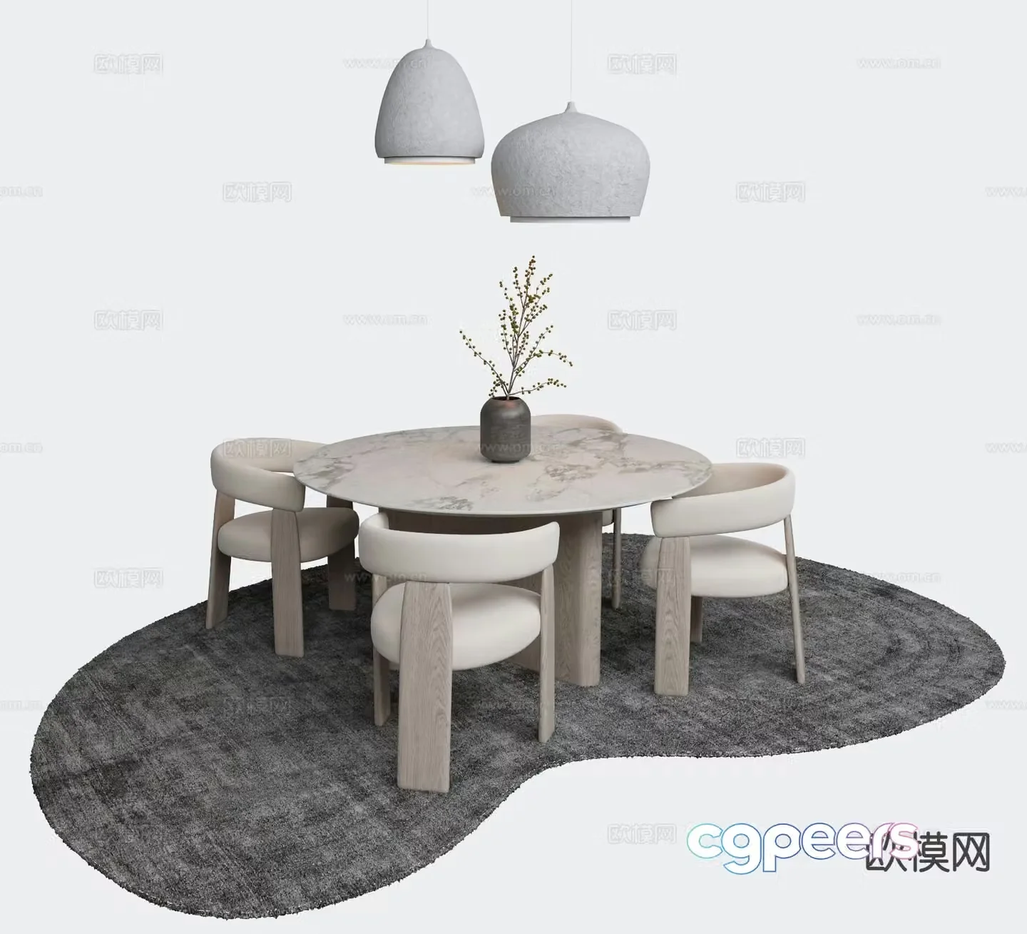 Modern dining table and chairs round dining table 3d model