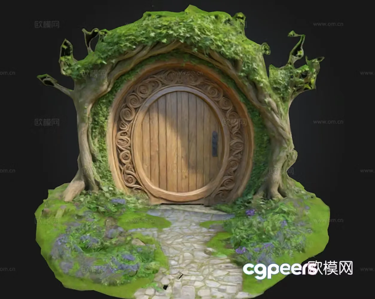 Cartoon scene Tree house Gate Tree hole 3d model