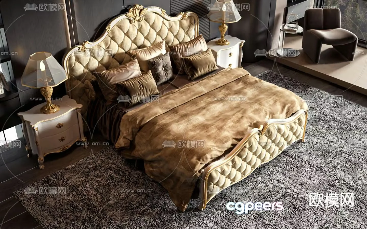 European double bed 3d model