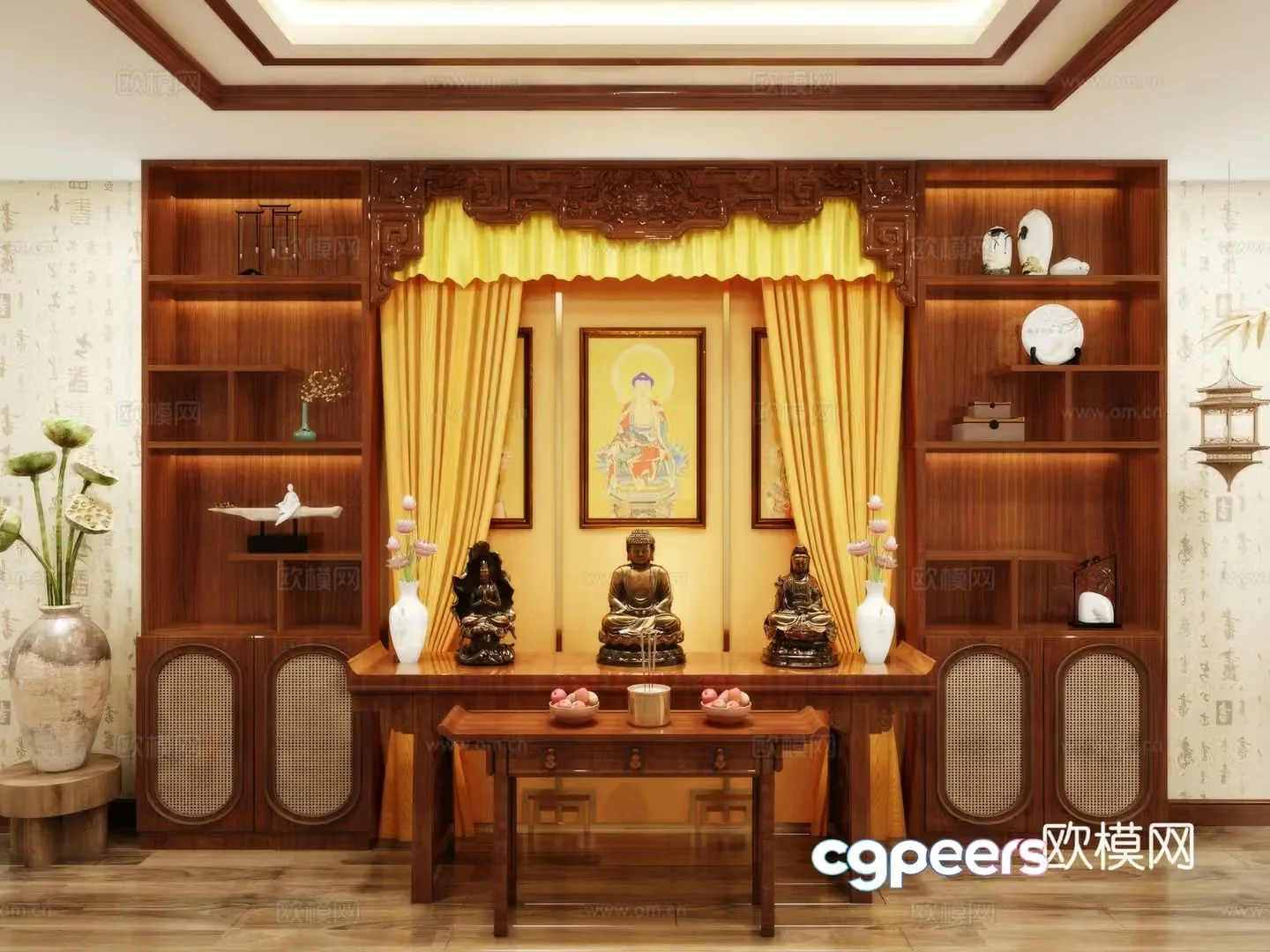 Buddhist natscar for the 3D model of the candlestick platform of Table incense burner