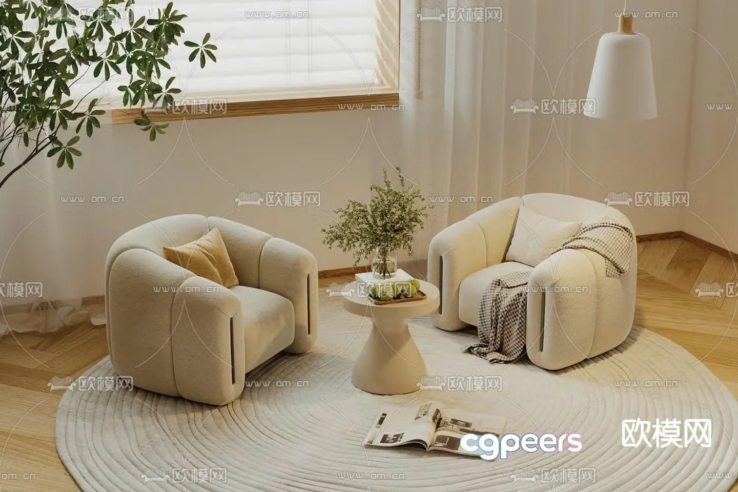 Cream style sofa single sofa 3d model