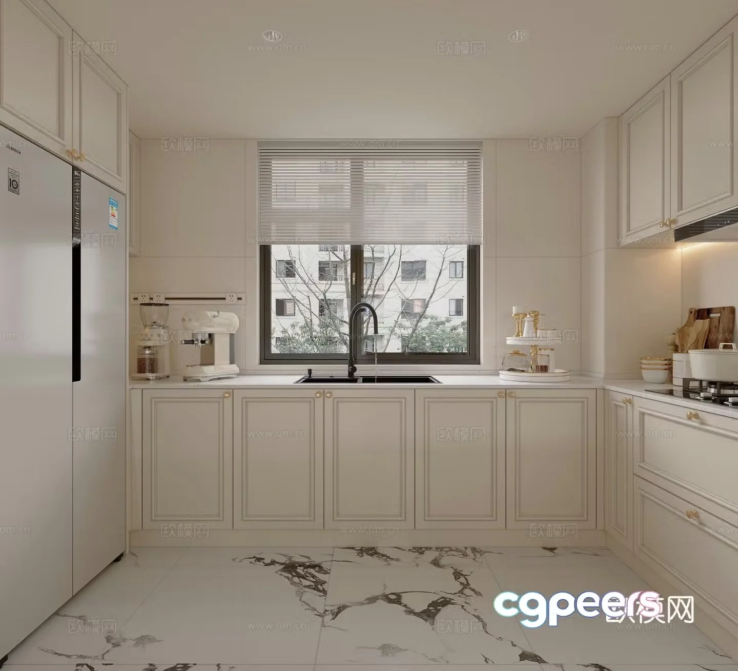 French Creamy Kitchen 3d Model
