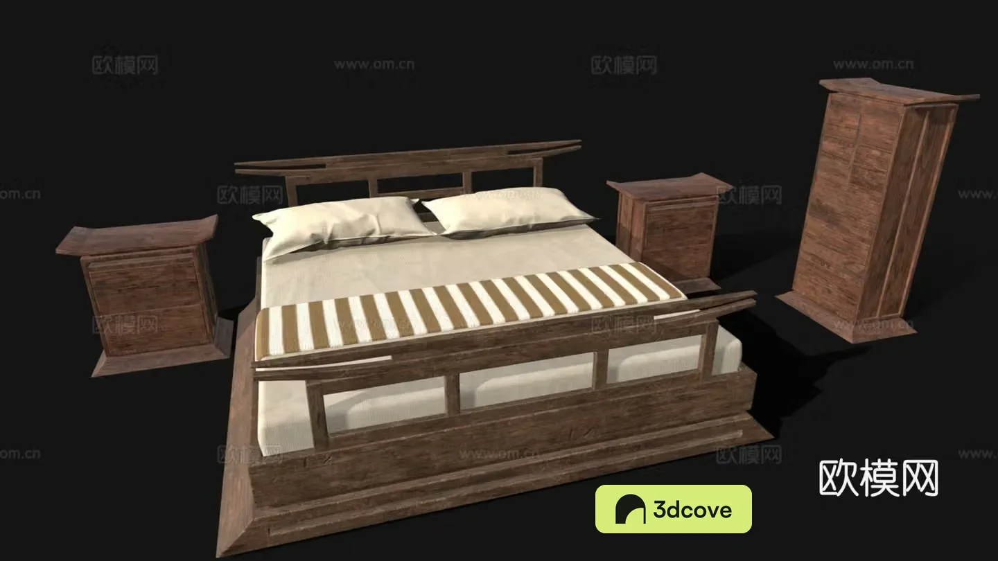 Simple European double bed Simple European bedroom furniture combination Double bed Bedside table Wardrobe
