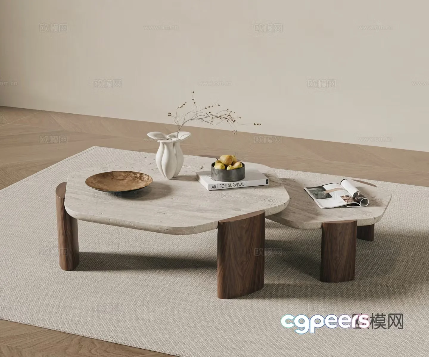 Modern and ancient tea table combination Wavia tea table coffee table ornament solid wood tea table Dongshi tea table 3D model