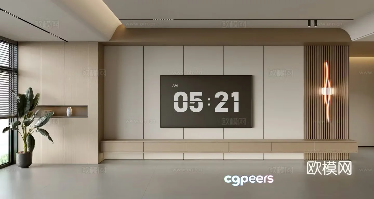 Modern TV background wall modern ornament balcony cabinet living room cabinet wood veneer background wall 3d model