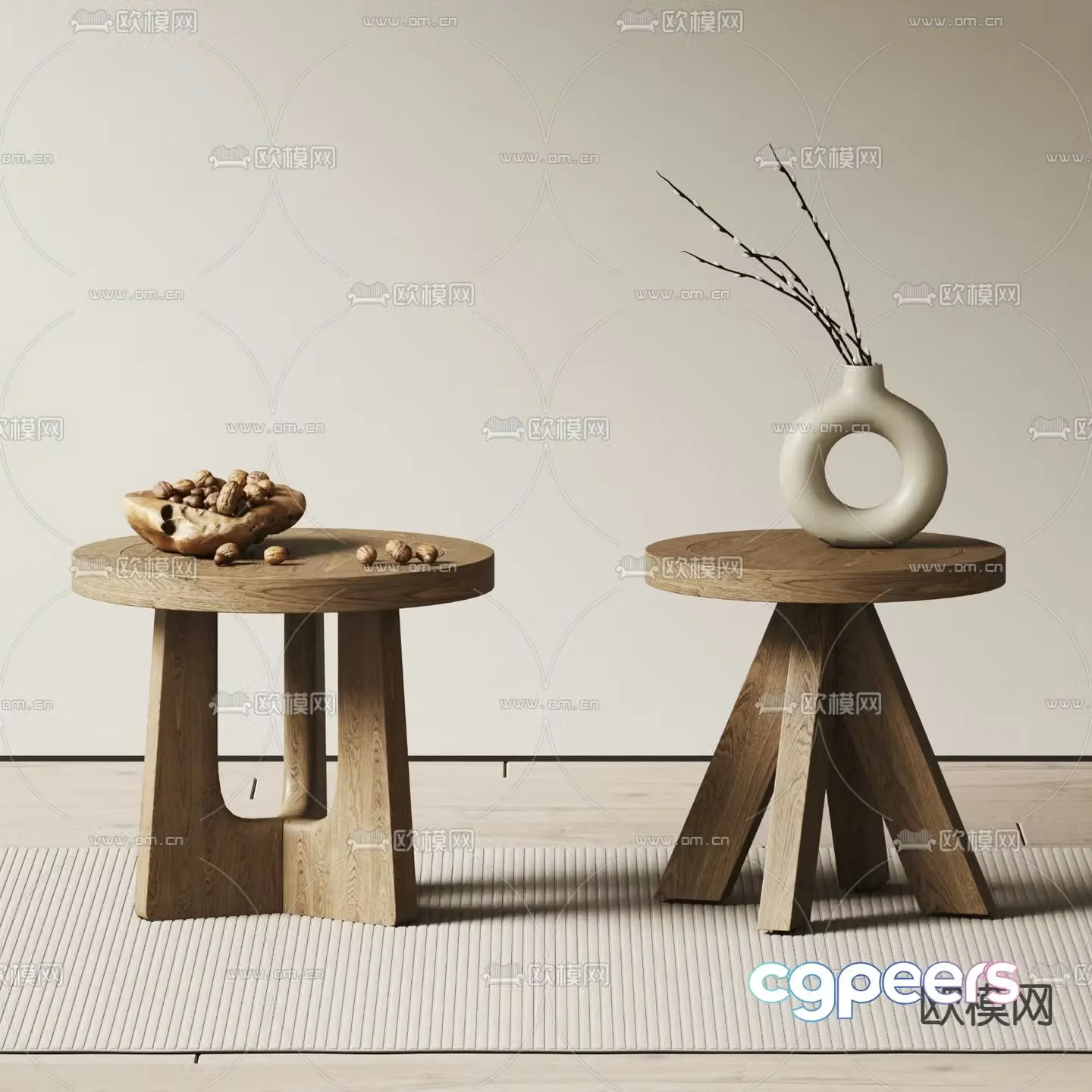 Side wabi-sabi wind table corner table round table 3D model