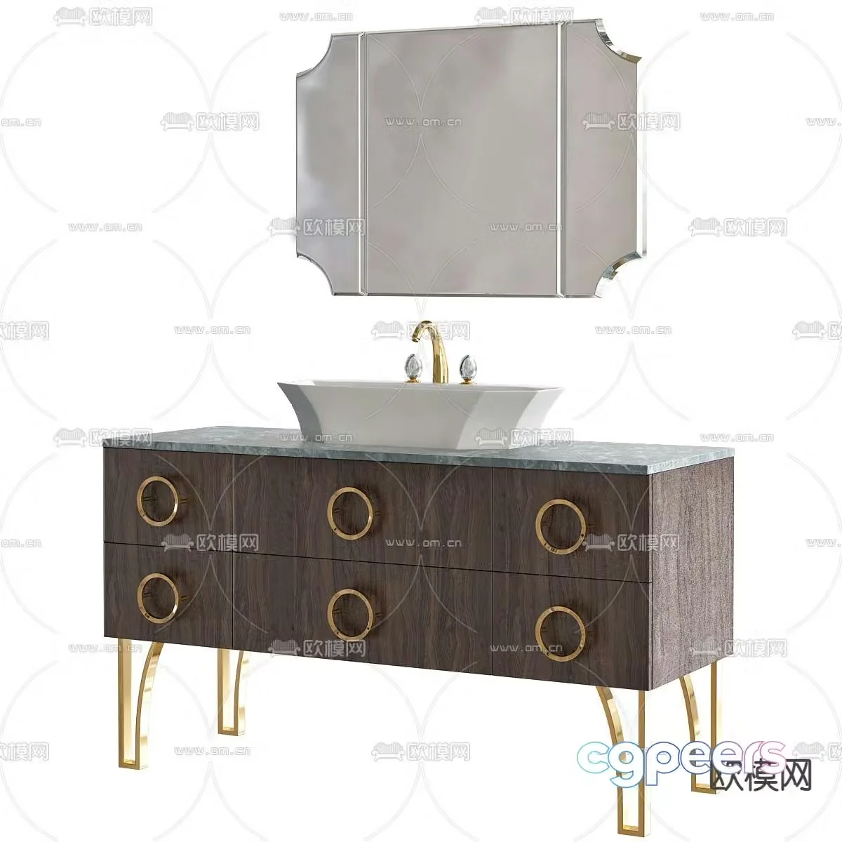 Simple European bathroom cabinet bathroom 3D model