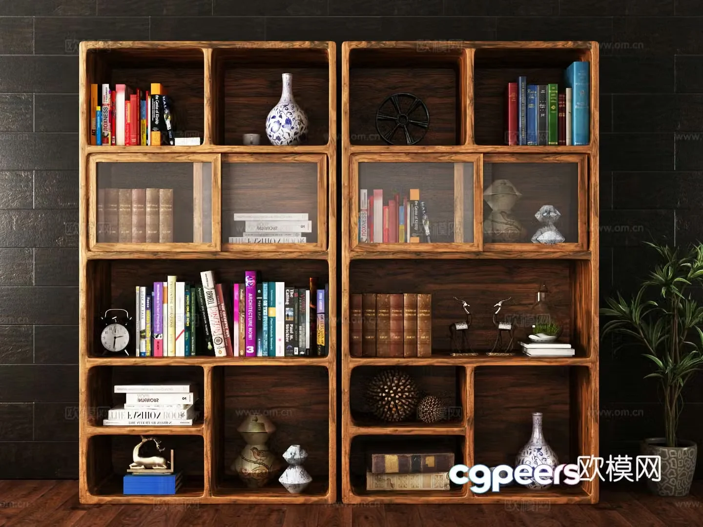 New Chinese solid wood bookcase 3D model