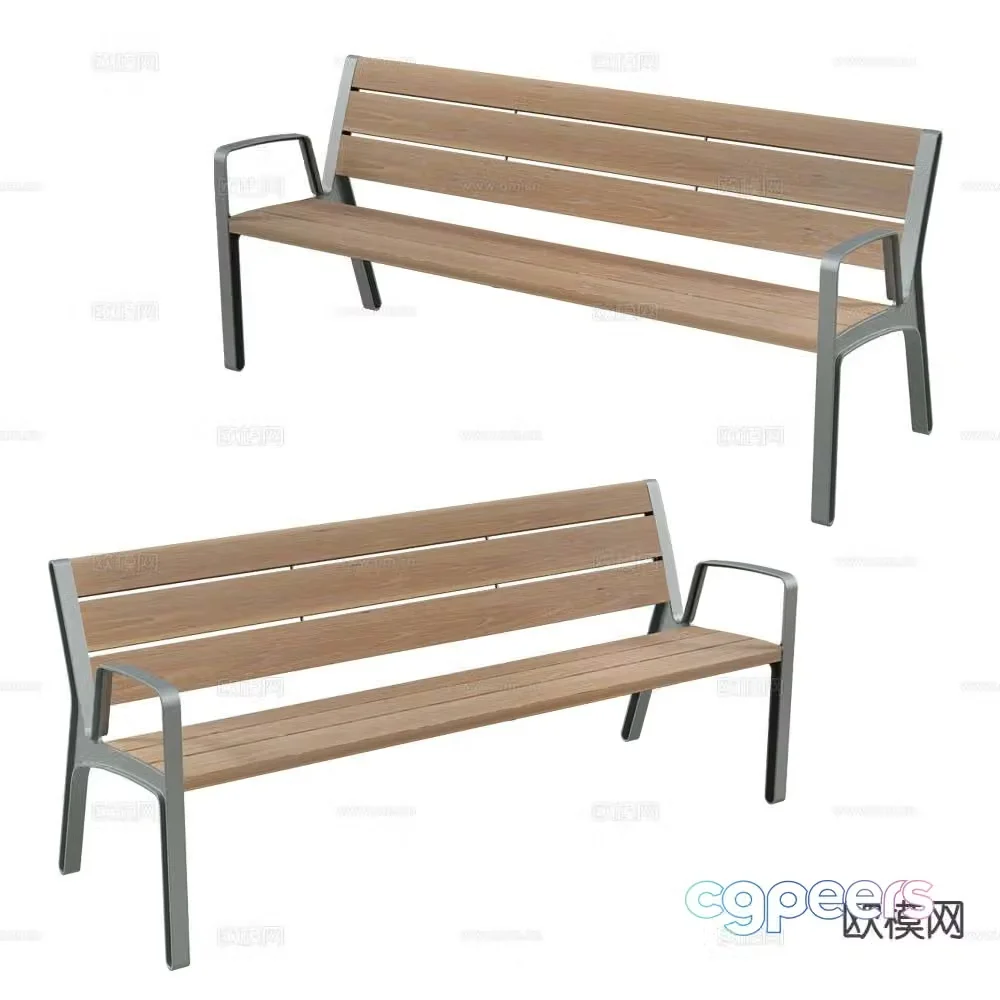 MmcitÃ© public seating bench outdoor stool 3d model