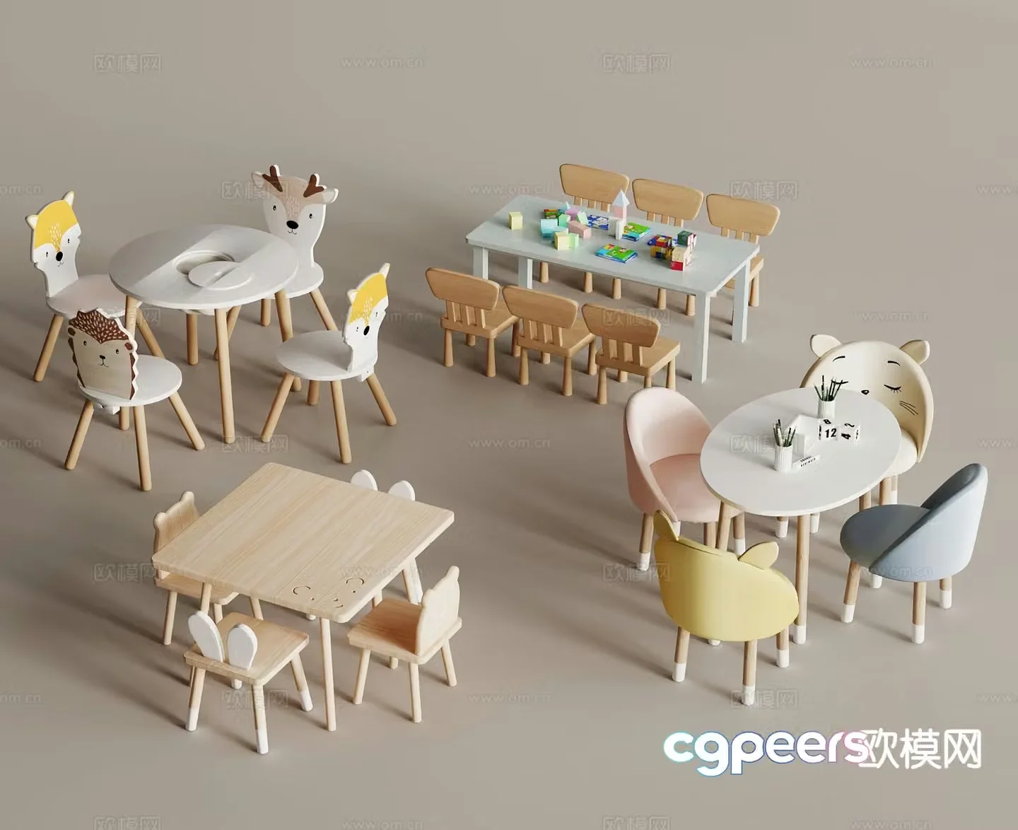 Modern children’s table and chairs toy table 3d model