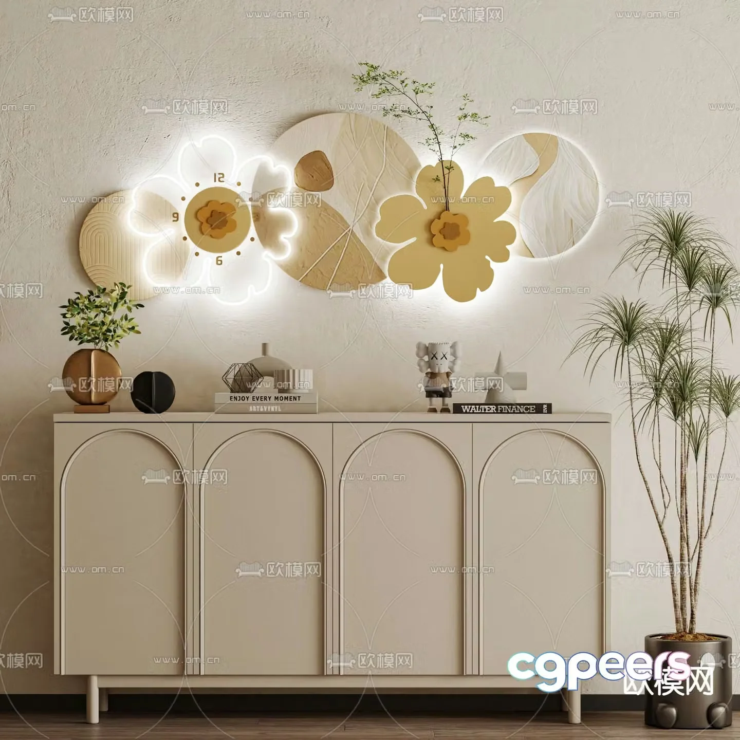 Cream style entrance cabinet side view cabinet side cabinet 3D model