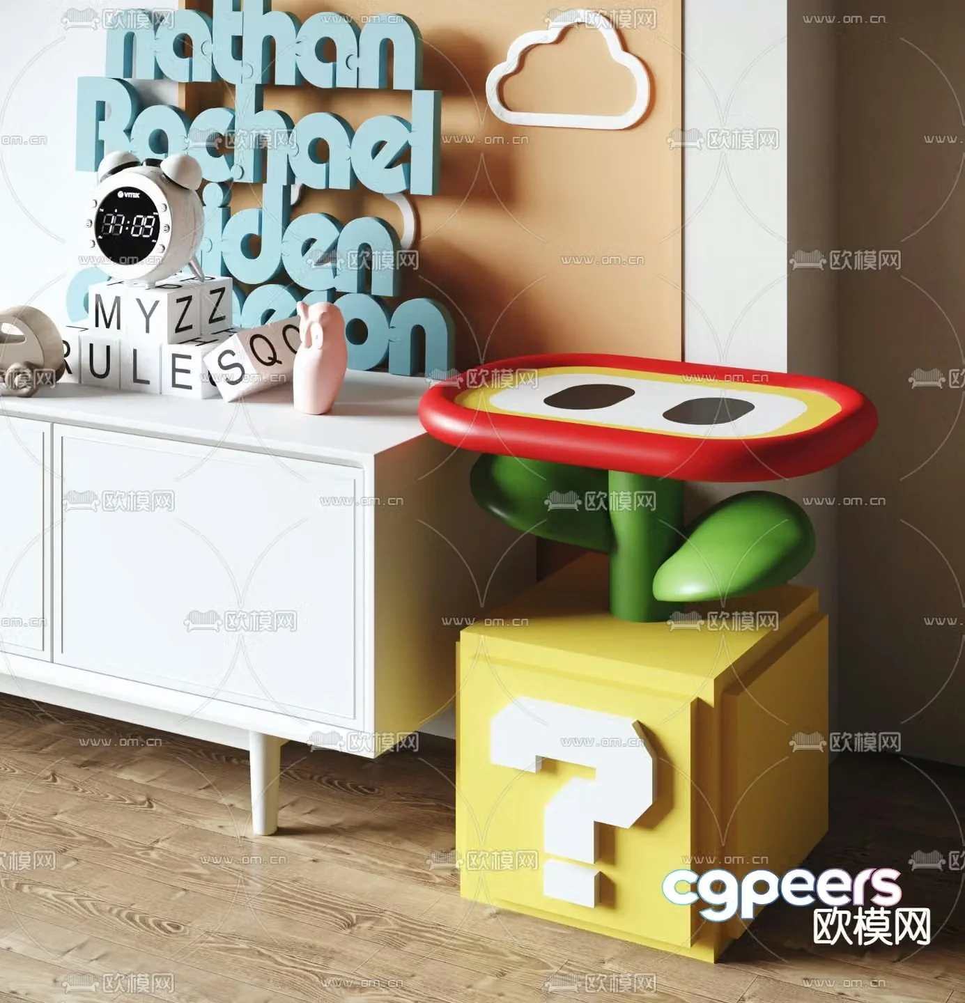 Cartoon Bedside Table Super Mario Side Table 3D Model