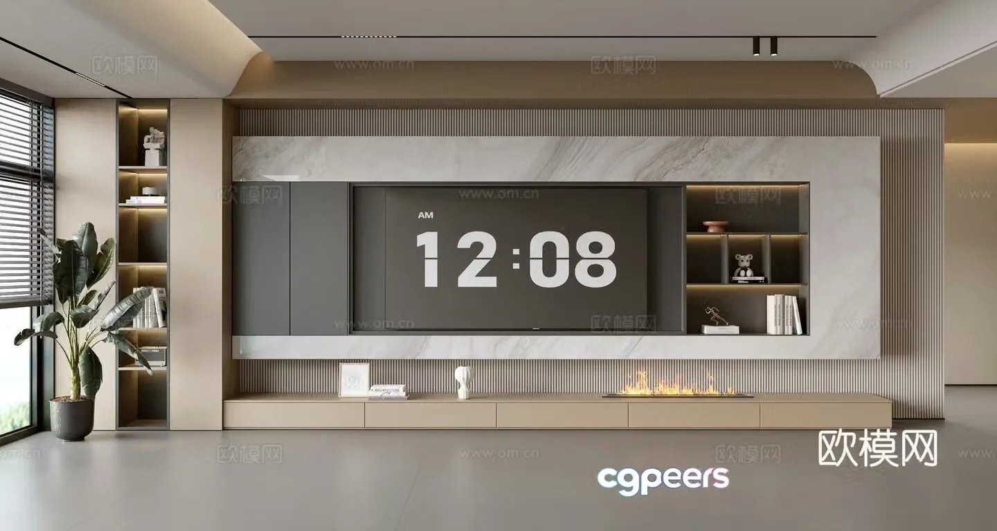 Modern simple living room balcony cabinet sofa combination coffee table TV background wall 3d model