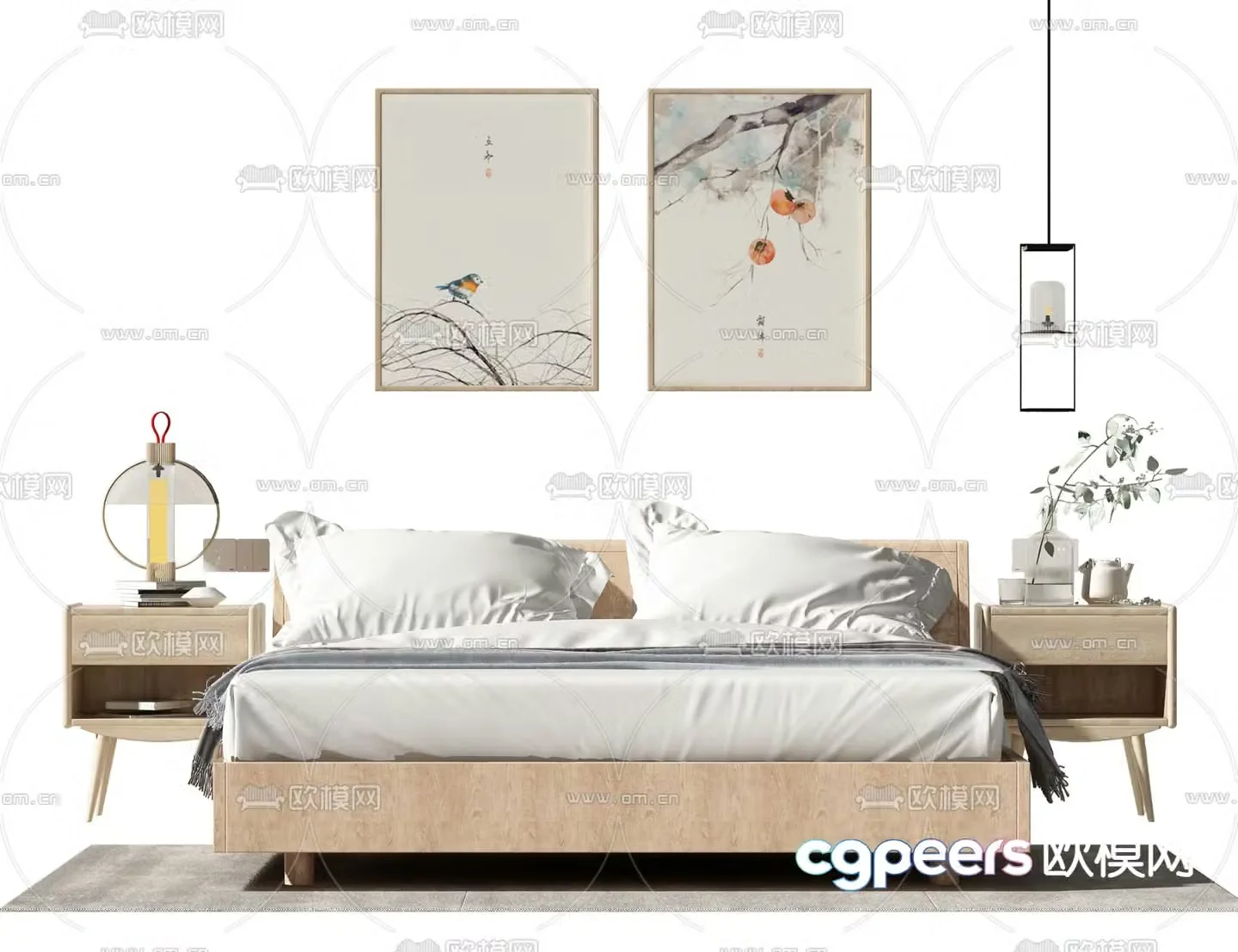 Modern double bed 3d model
