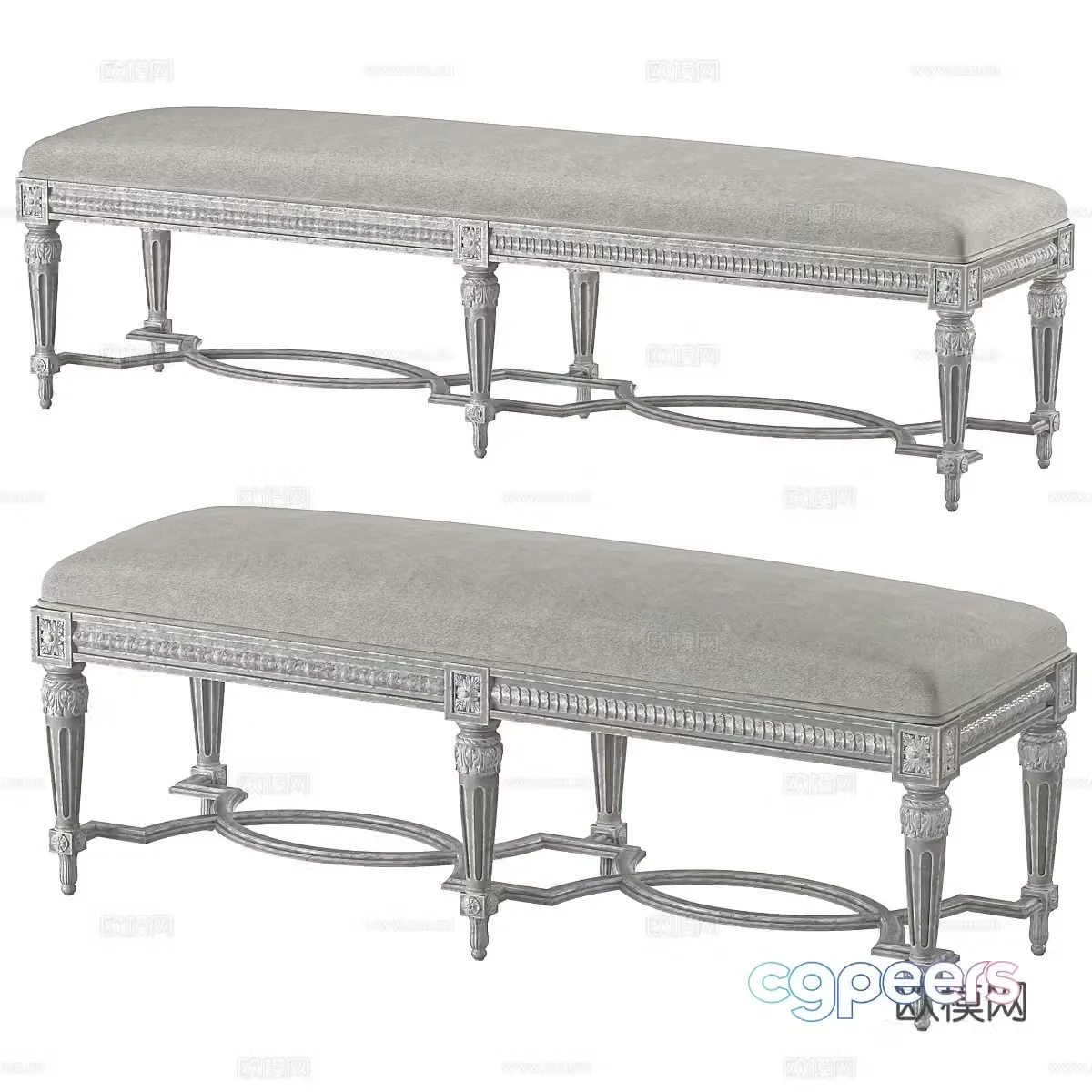 French fabric bench strip bench tail stool 3D model
