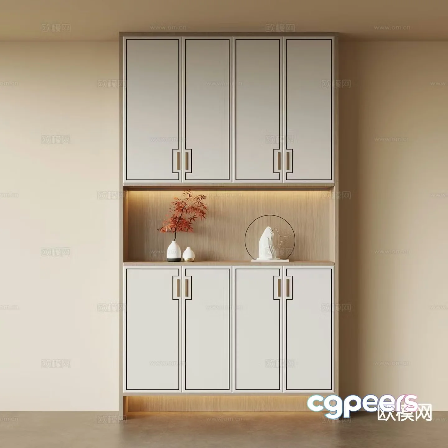 New Chinese style shoe cabinet 3D model of home shoe cabinet