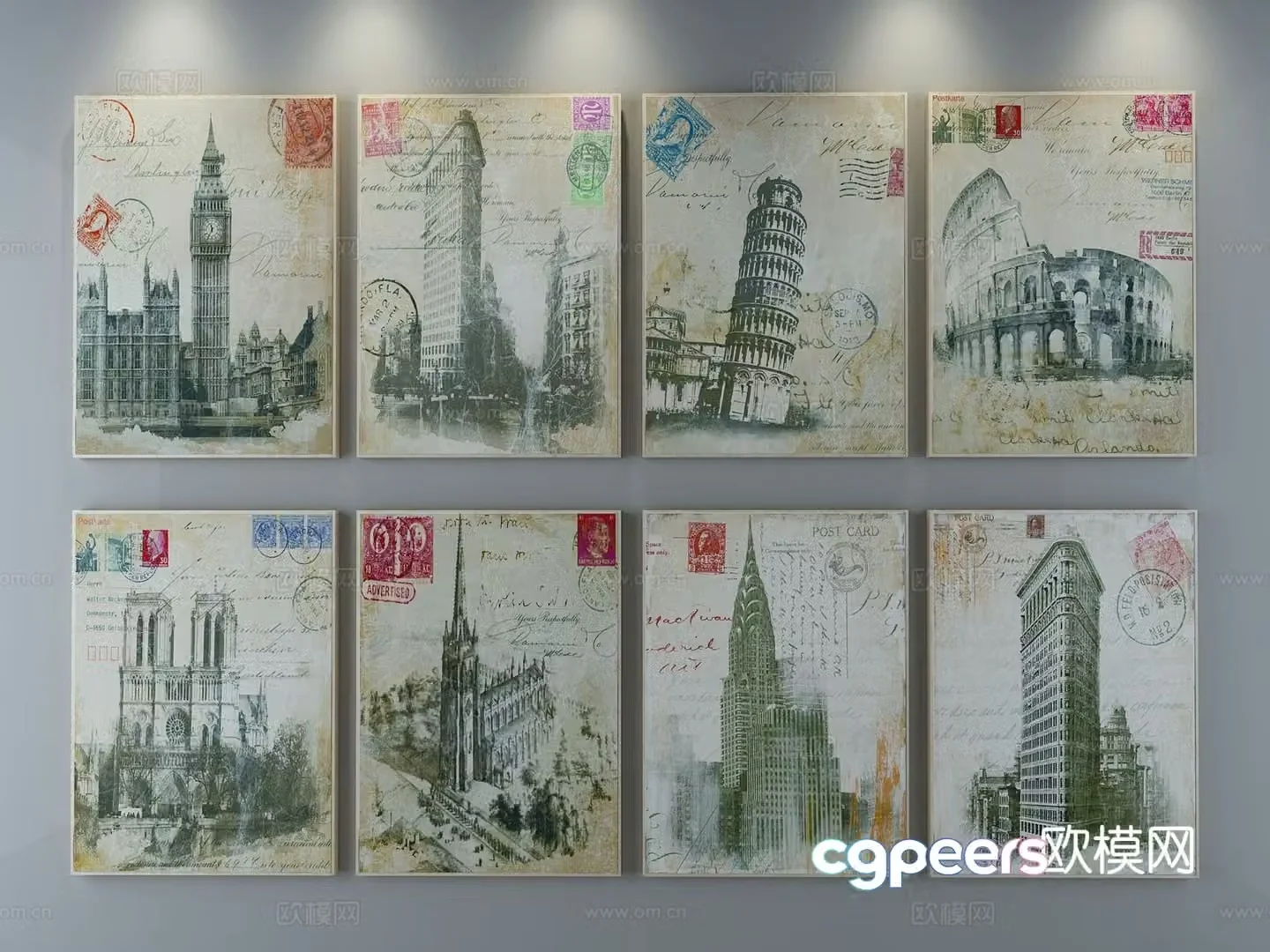 American architectural painting stamp decorative painting 3d model