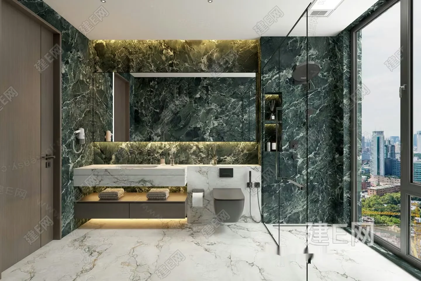 Modern Bathroom With Marble Walls 3D Model – 6409 – VRAY Render