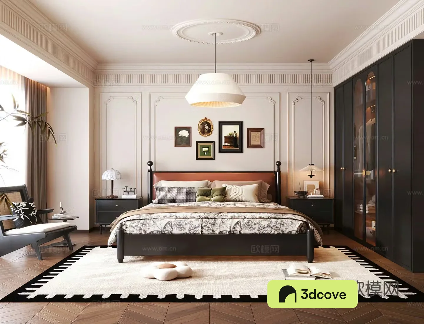 French medieval home bedroom French bed wardrobe bedside table decorative painting ornaments bedroom chandeliers