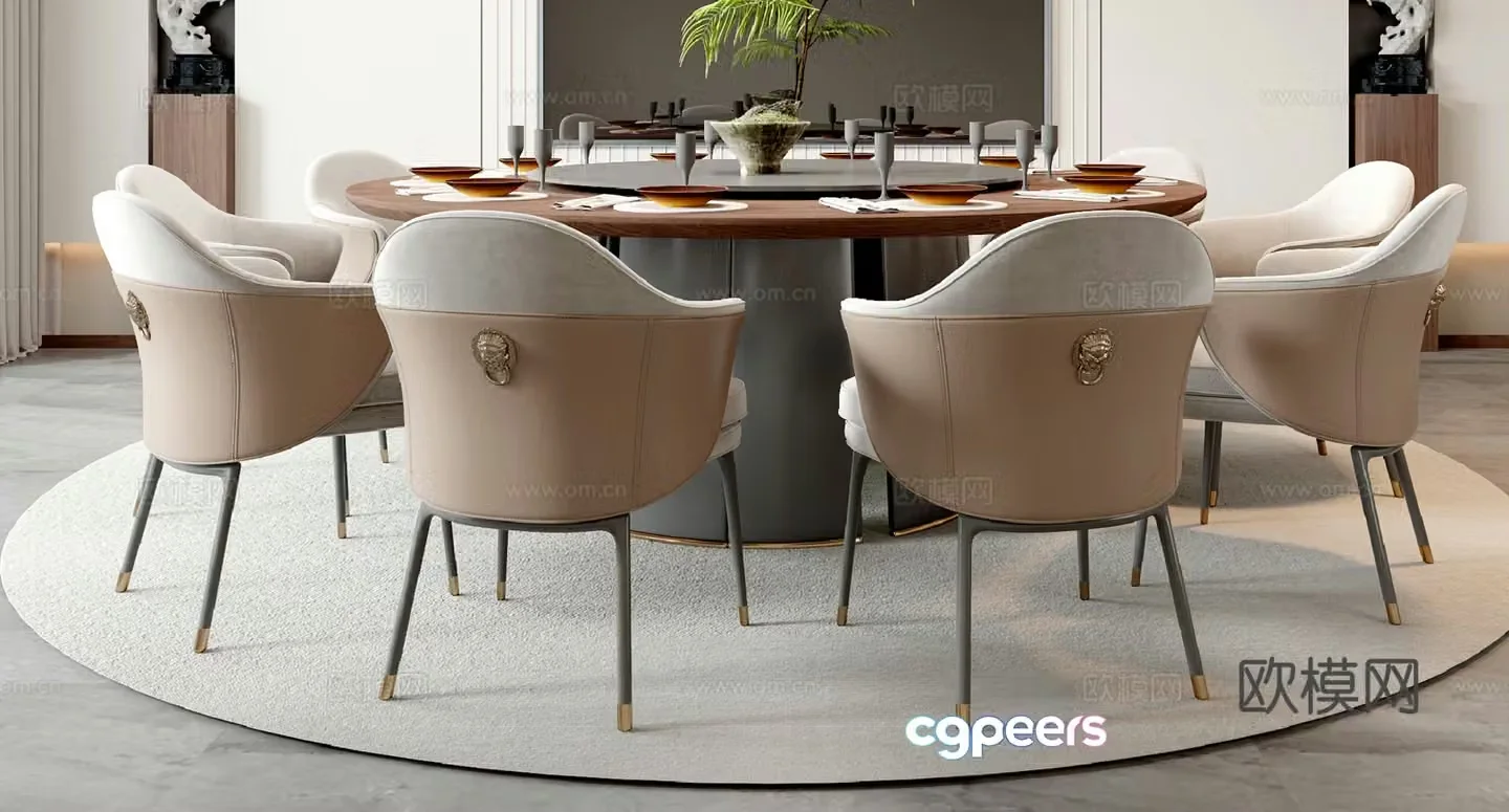 New Chinese dining table and chair 3D model