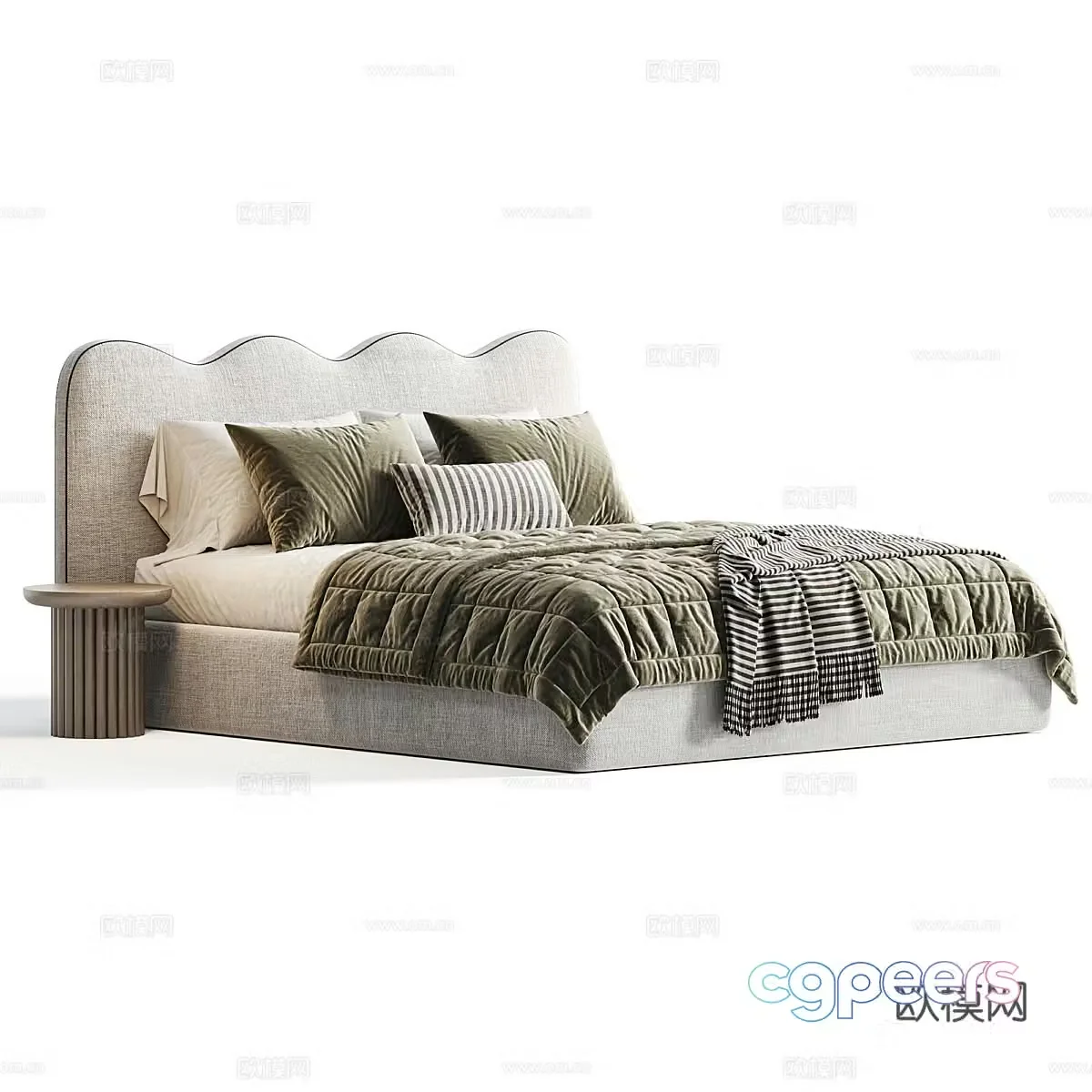 Tofu block double bed fabric double bed fabric floor bed bedding hotel double bed bedroom 3d model