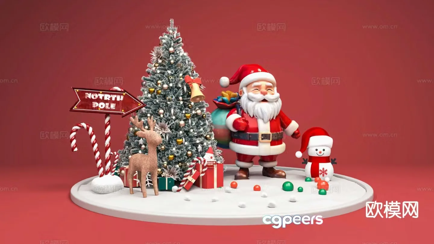 christmas decoration christmas tree santa claus 3d model