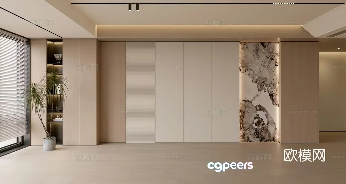 Modern simple sofa background wall modern ornament balcony cabinet living room cabinet wood veneer background wall 3d model