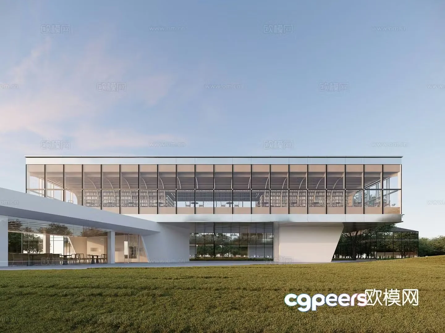 Modern library exterior public building 3d model