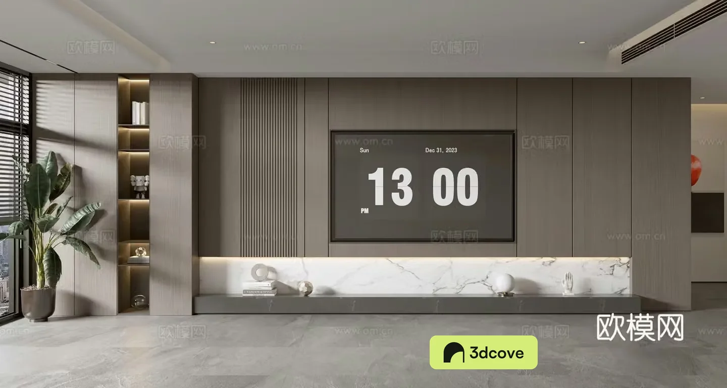 Modern simple integrated TV cabinet TV background wall d model