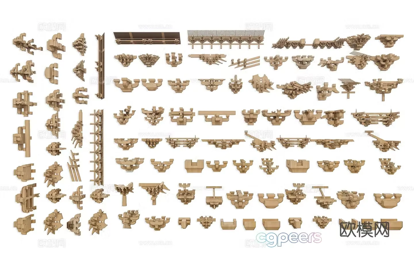 Chinese style bunker mortise and tenon structure New Chinese style ancient building bunker mortise and tenon joint structure Ancient building 3D model