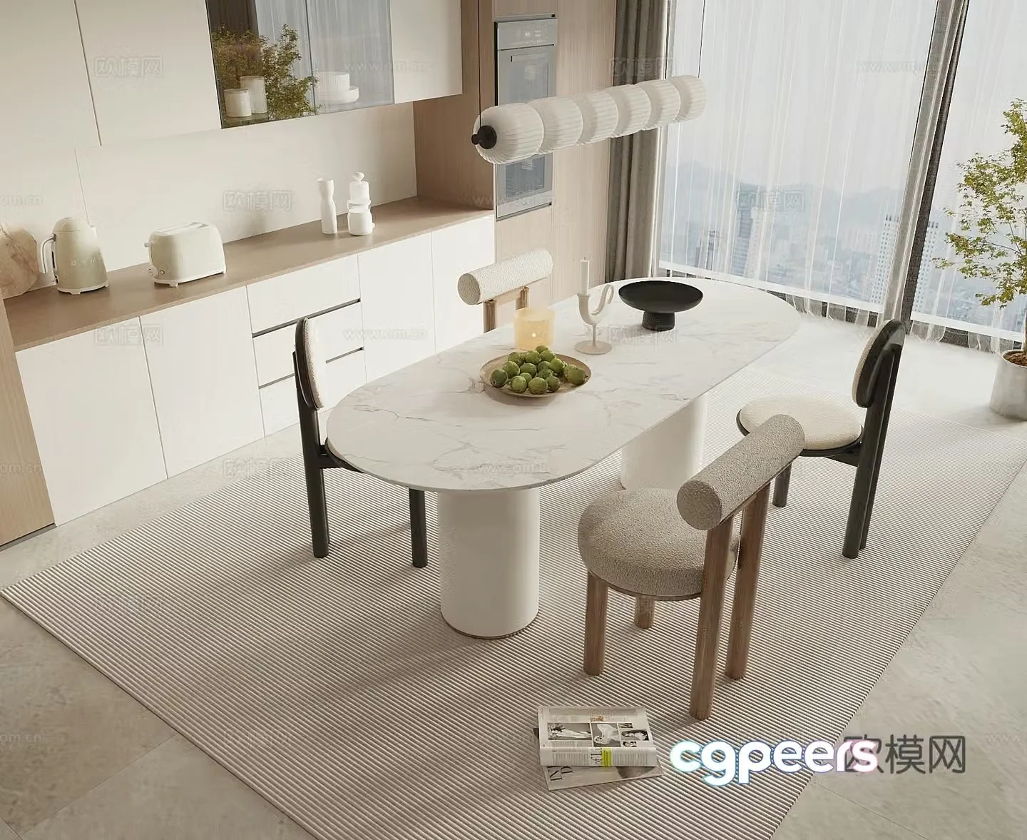 Cream style dining table and chairs 3d model