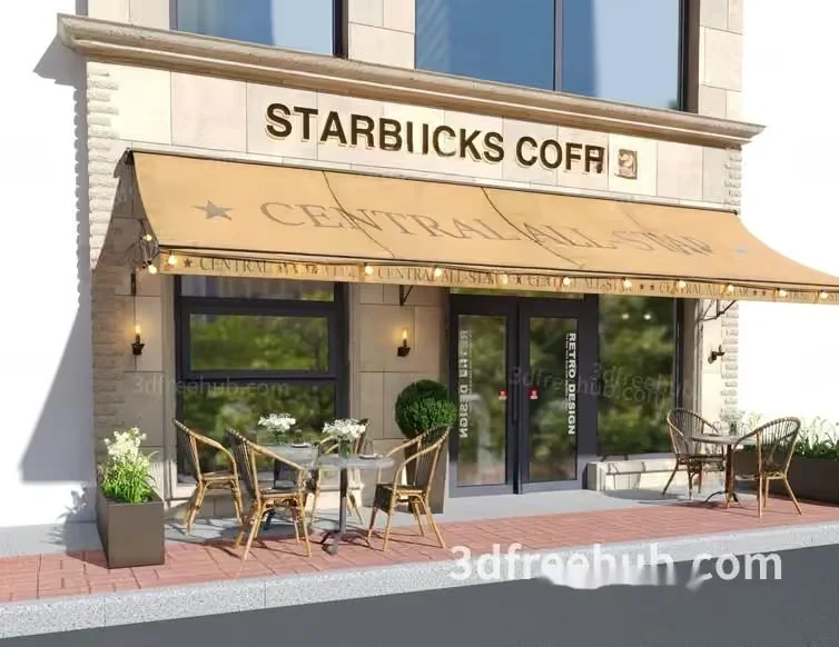 A Starbucks Coffee Shop 3D Model – 19424 – VRAY Render