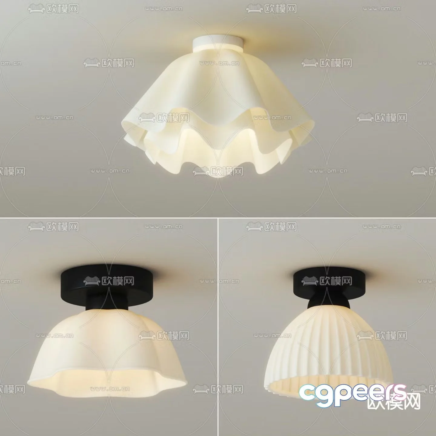 Cream style ceiling lamp flower bedroom lamp 3d model