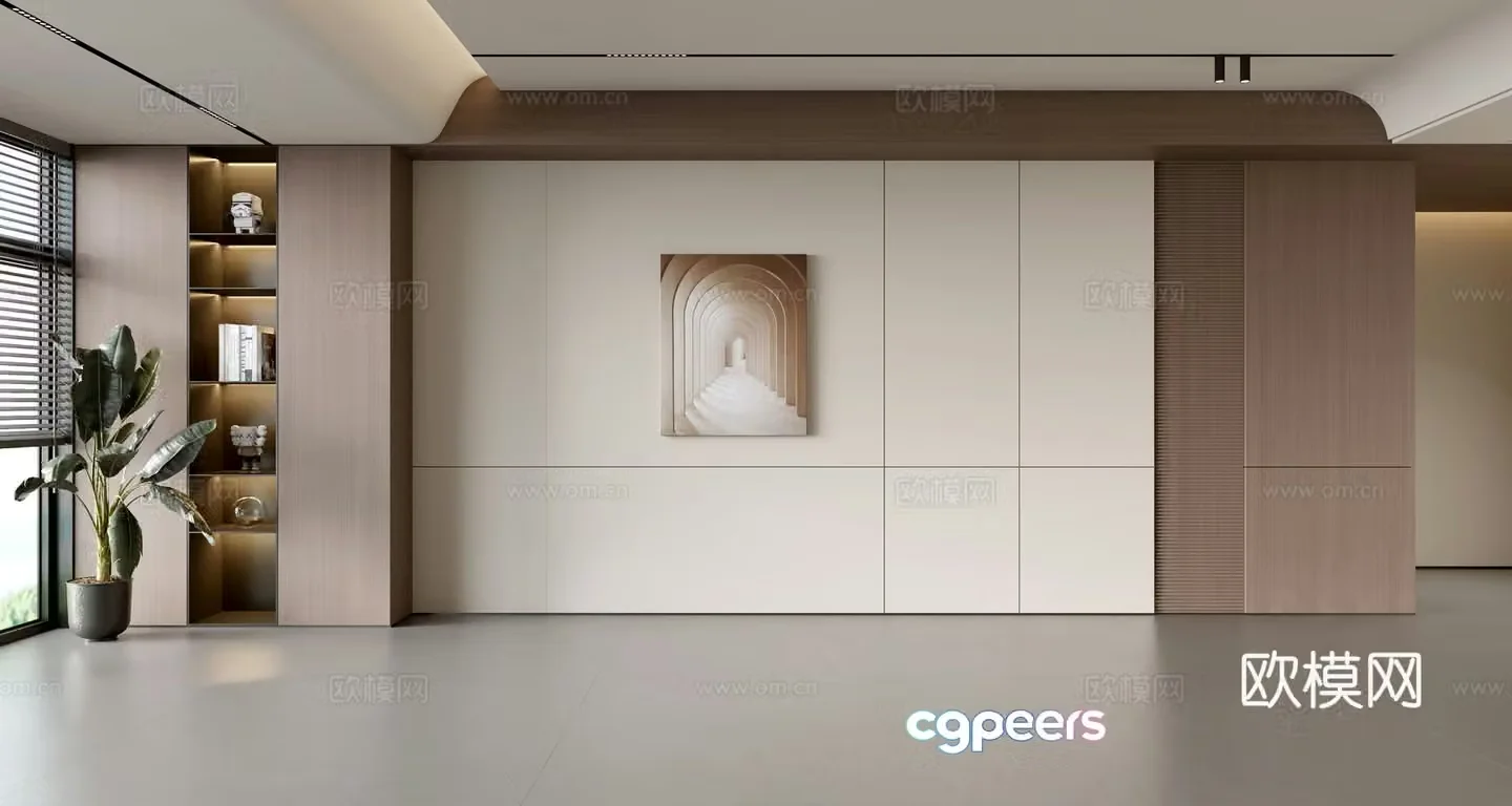 Modern Italian sofa background wall modern ornament balcony cabinet living room cabinet wood veneer background wall 3d model