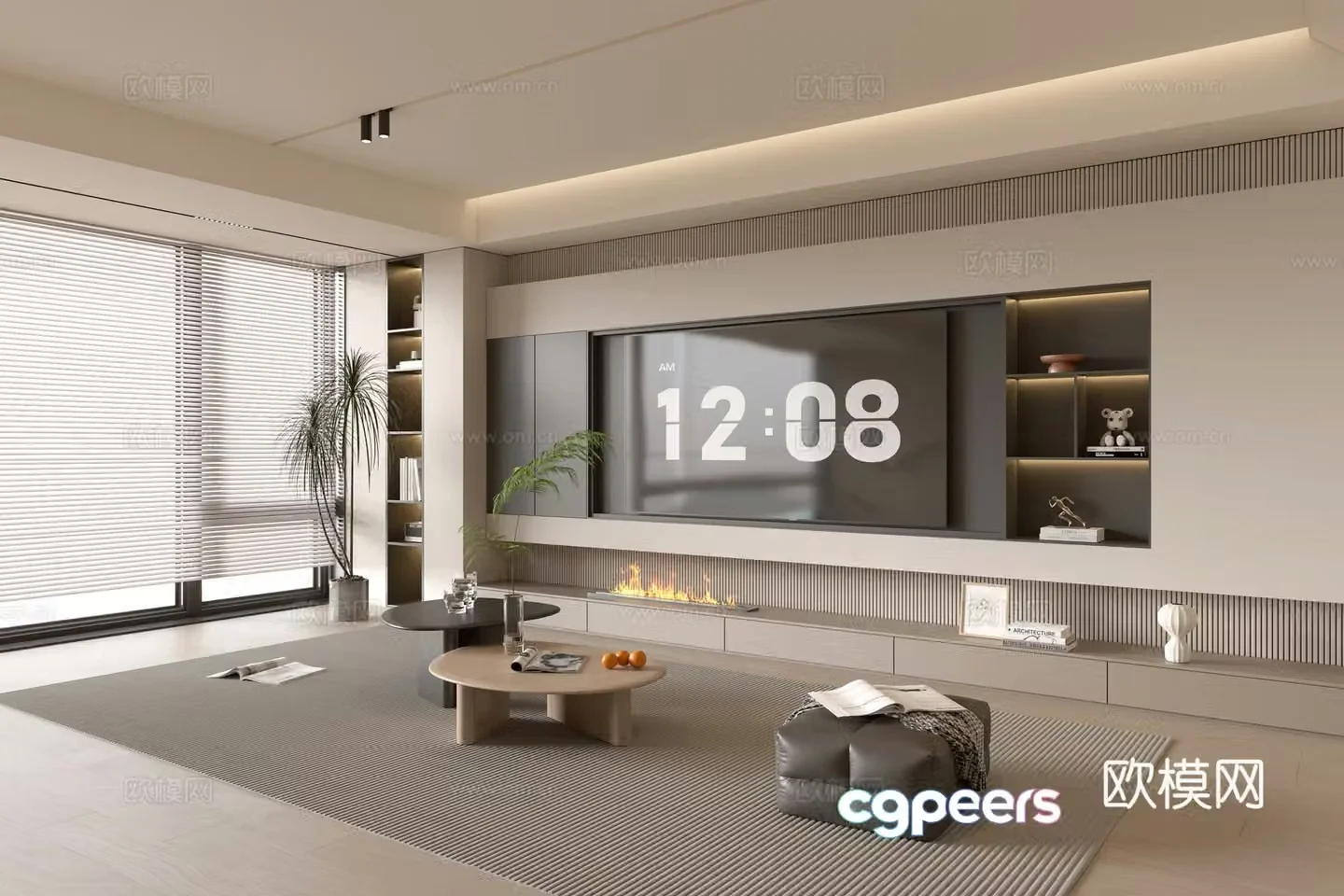 Modern simple living room balcony cabinet sofa combination coffee table TV background wall 3d model