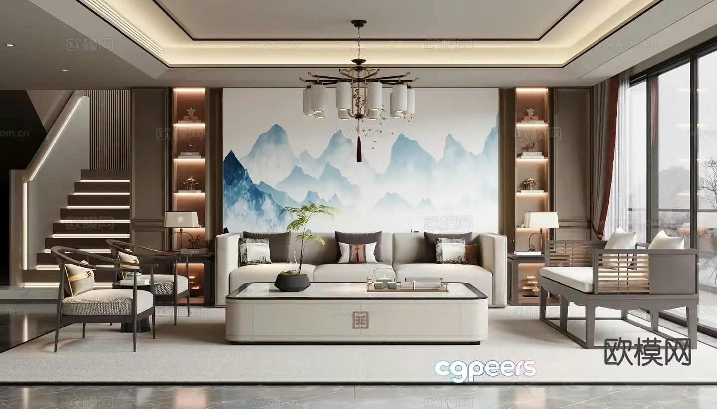 New Chinese style living room 3d model