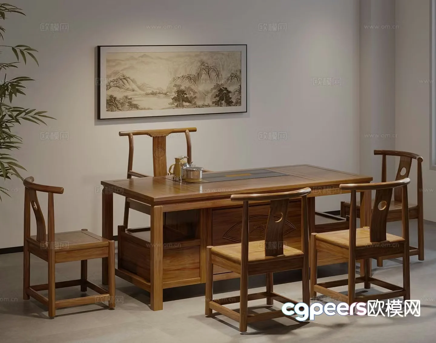 New Chinese tea table and chairs 3d model