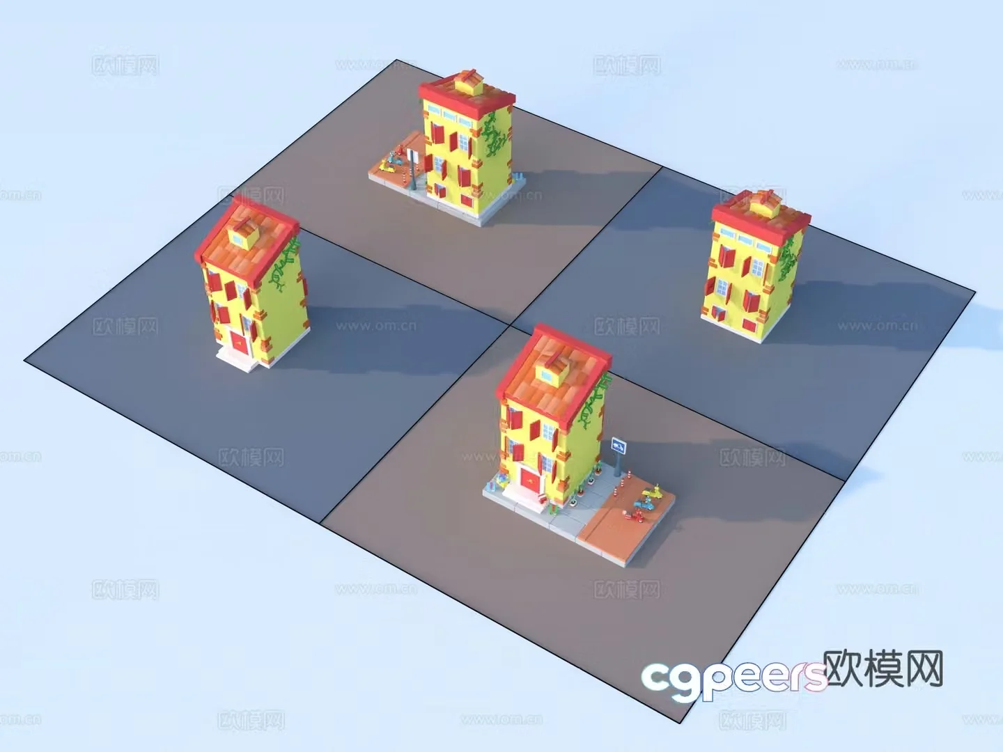 Cartoon toys architecture sketch 3d model