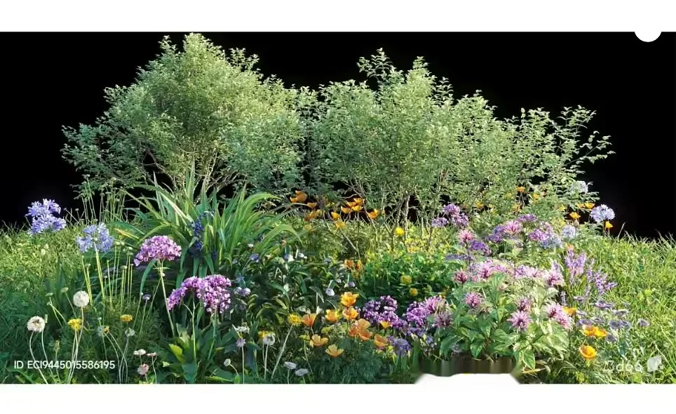A Garden Scene With Flowers And Bushes 3D Model – 8245 – VRAY Render