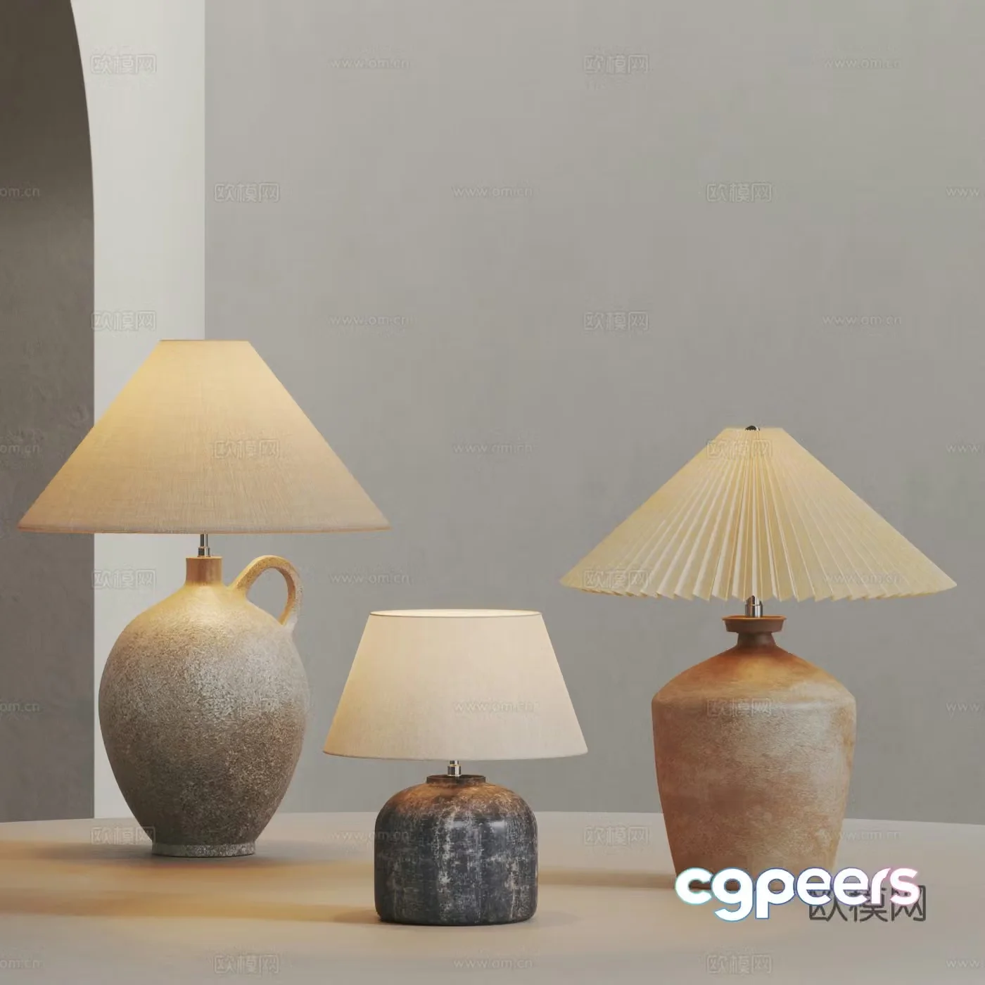 Wasabi pot table lamp combination 3D model