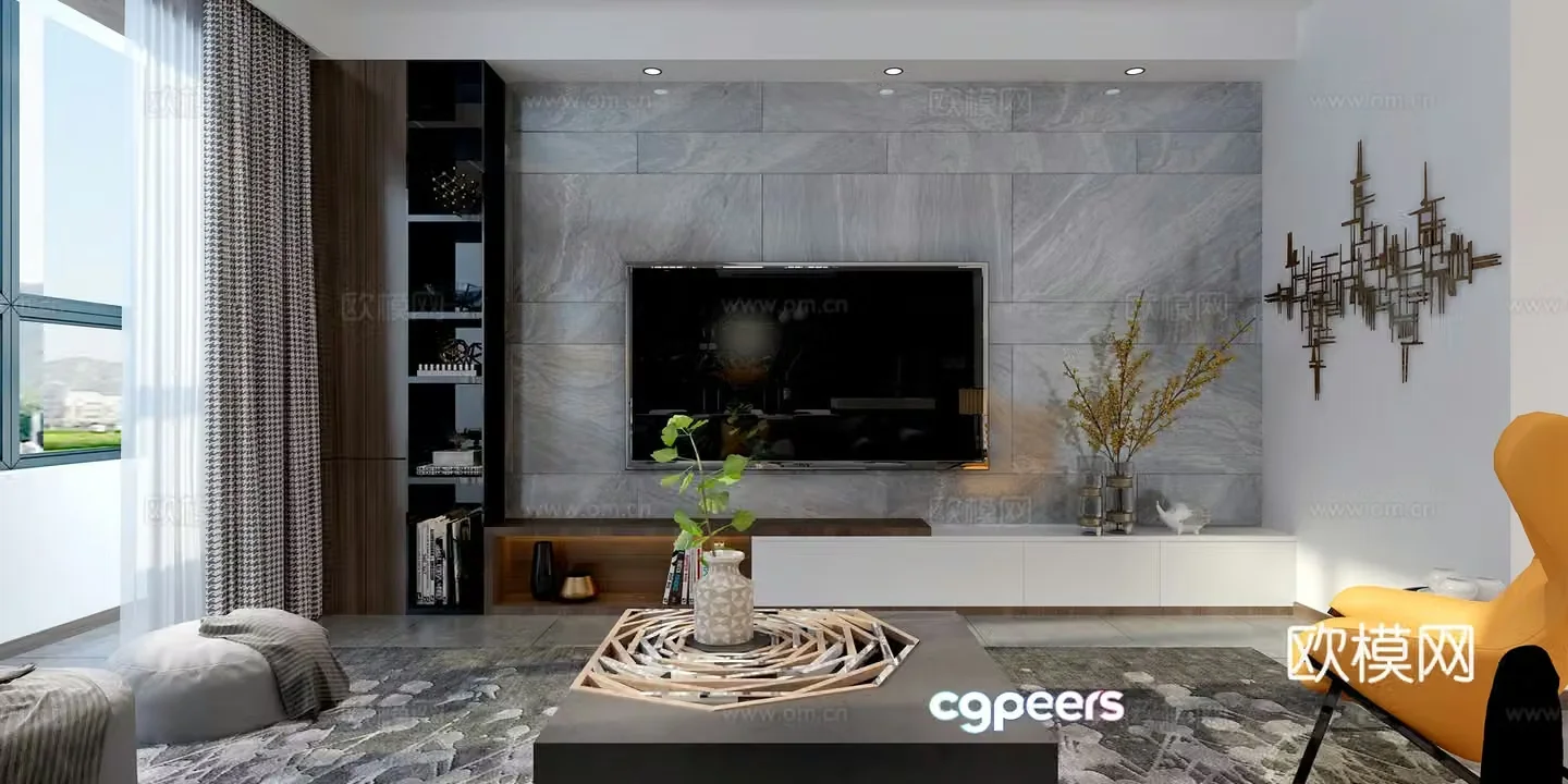 Modern living and dining room sofa coffee table dining table chair painting TV cabinet 3d model
