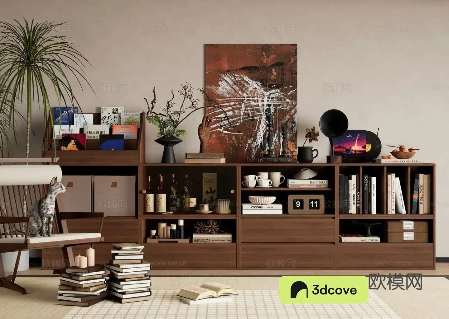 Medieval style bookcase low cabinet