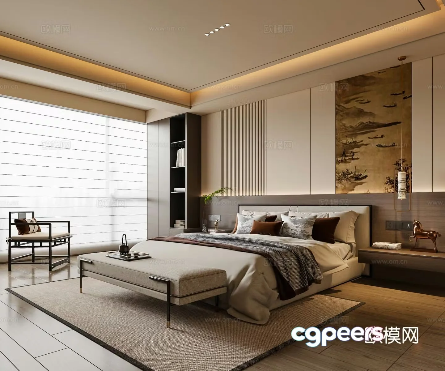 New Chinese style bedroom Song style aesthetics master room 3d model