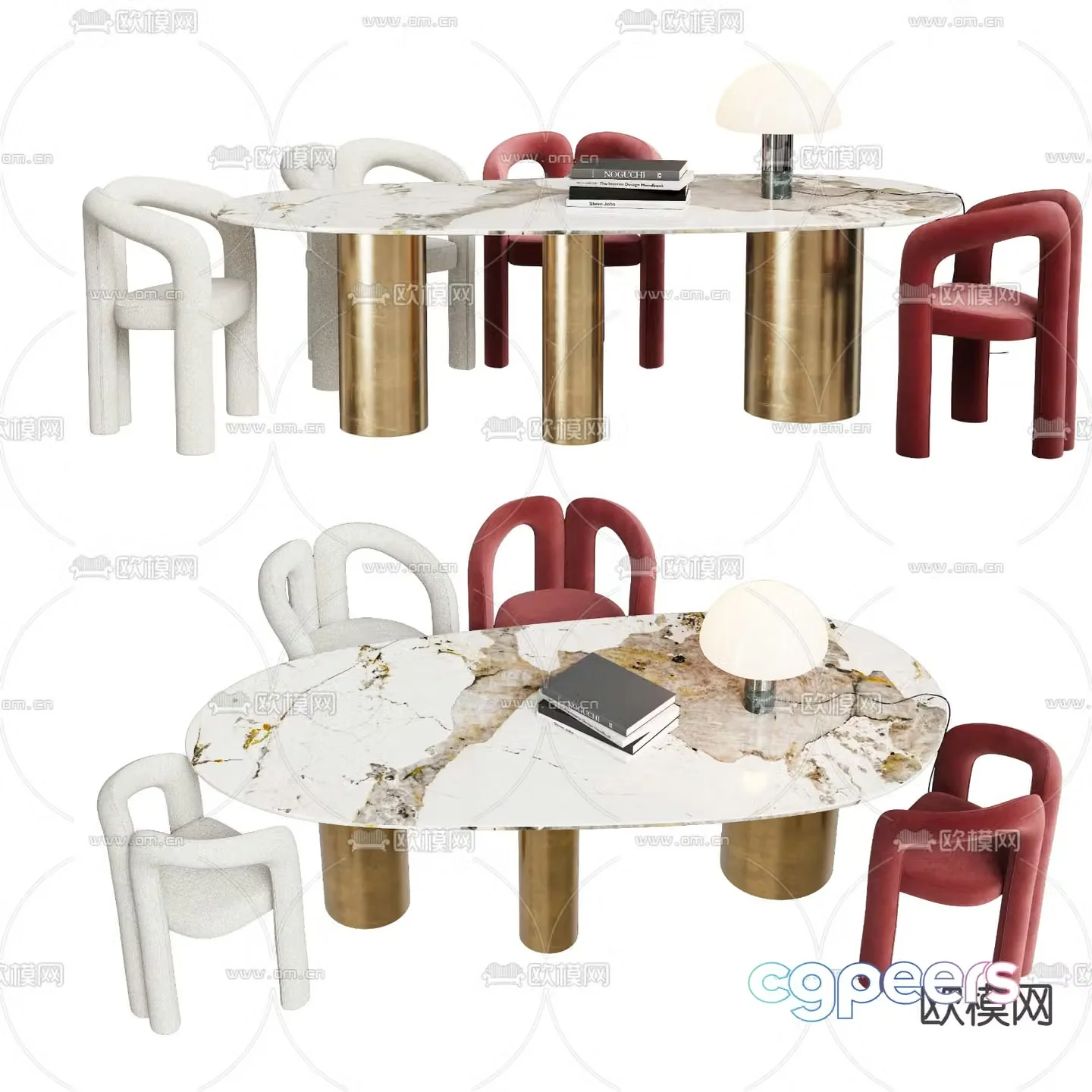 Cassina oval dining table and chairs 3d model