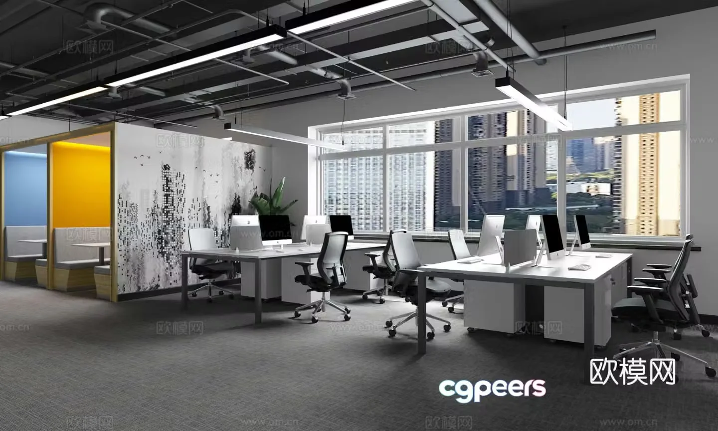 Industrial style office area leisure area waiting area reception area negotiation area 3D model
