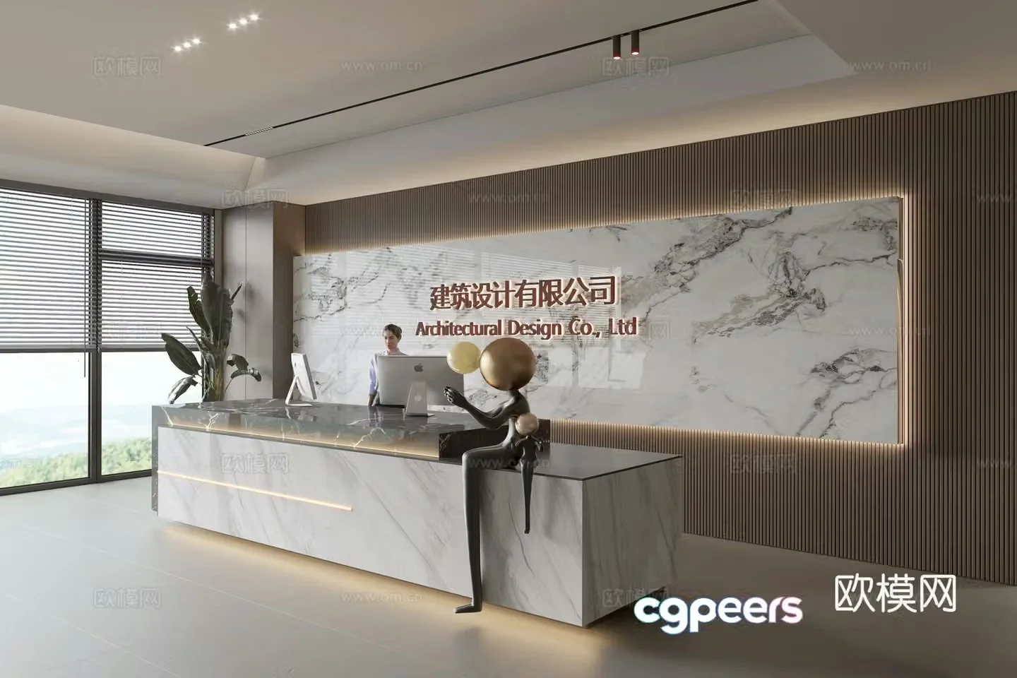 Modern company front desk reception area bar reception desk service desk company front desk background 3D model