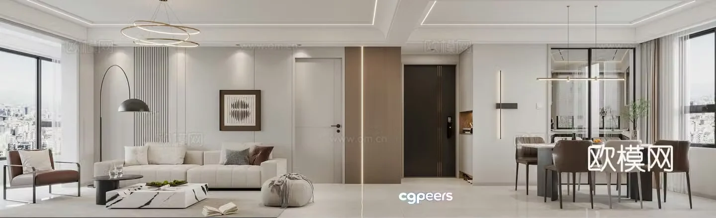 Modern living and dining room 3d model