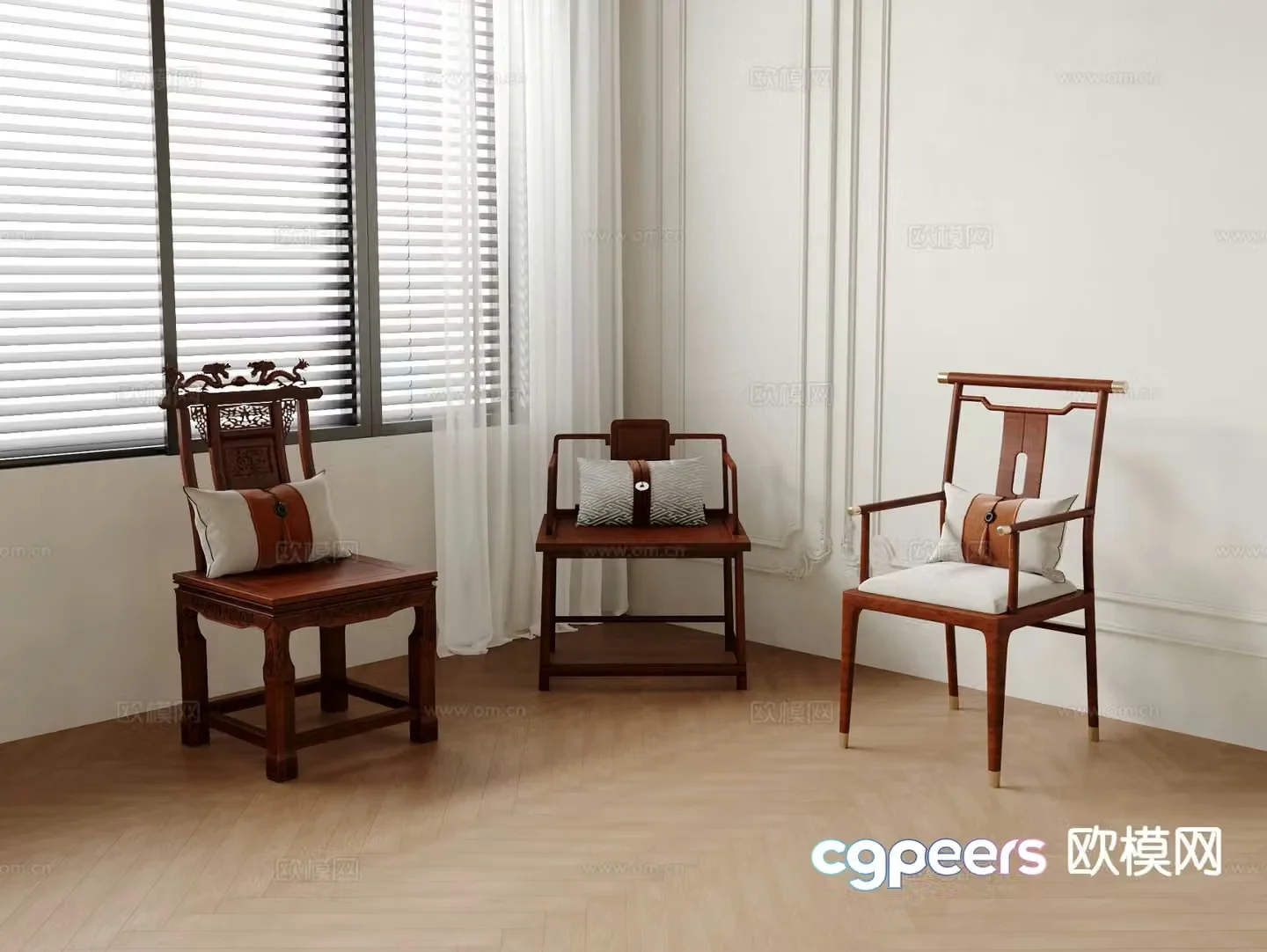 Chinese style single chair dining chair 3d model